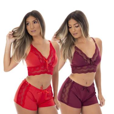 Imagem de Kit 2 Pijamas Baby Dolls Microfibra Renda Short Top - Dakota Lingerie 