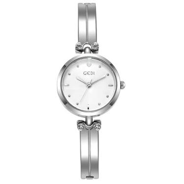 Imagem de Gosasa Relógios de pulso femininos modernos de quartzo, relógio elegante para mulheres, impermeável, pulseira de aço inoxidável, relógio feminino de luxo, T, prata, branco, Elegante