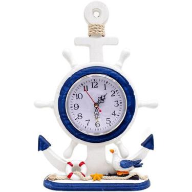 Imagem de Relógio Decorativo Mesa Ancora Timão Náutico Marítimo 34cm - Genérico