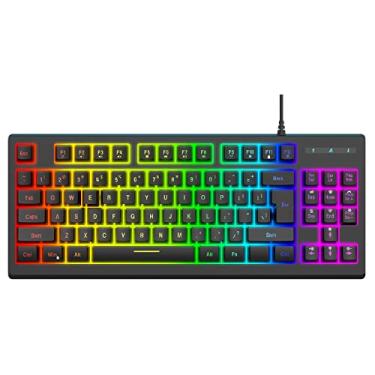 Imagem de Teclado para jogos, teclado mecânico RGB retroiluminado com fio 87 teclas Teclado ergonômico, para Windows Gaming PC Computador Trabalho