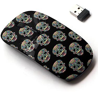 Imagem de Mouse sem fio 2,4 G com design de padrão fofo para todos os laptops e desktops com nano receptor - cor estilizada Zentangle Sugar Skull