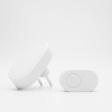 Imagem de Campainha Elétrica Sem Fio 220V com Receptor de Tomada e Botão – Design Clean e Som Alto – Ideal para Residências, Escritórios e Prédios (Branca)