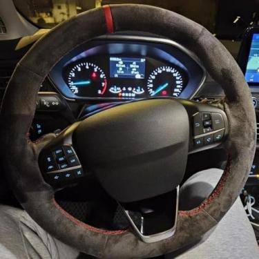 Imagem de LYBQFZ Capa de volante de carro DIY camurça, para Ford Focus 4 2019 2020 Fiesta 17-19 Tourneo 2018 2019