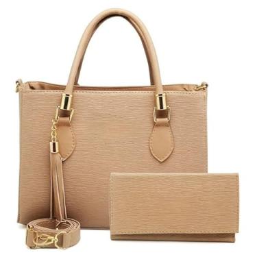 Imagem de Kit bolsa + carteira Tradicional Moderna Transversal Feminina (AMÊNDOA,M)