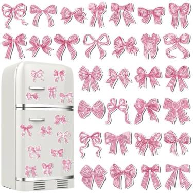 Imagem de Kingdder 30 peças de kits de ímãs de arte de diamante de geladeira com laço rosa coquete fita rosa laço diamante pintura ímãs adesivos para adultos mulheres artesanato DIY decoração de presentes de