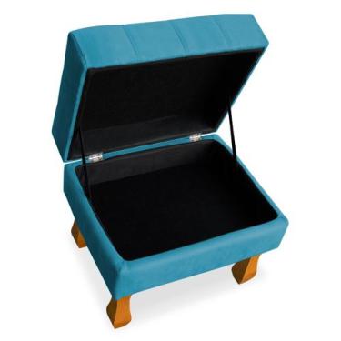 Imagem de Puff retrô baú 50cm suede bege - SRJ IMÓVEIS, AZUL TURQUESA