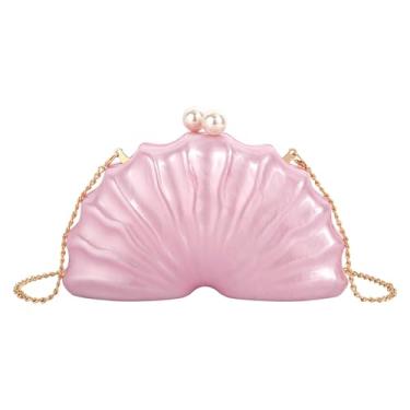 Imagem de ZLM BAG US Bolsa de mão com glitter Seashell para noite mini bolsa transversal de couro PU bolsa de ombro pérola, Y3 - rosa, One Size