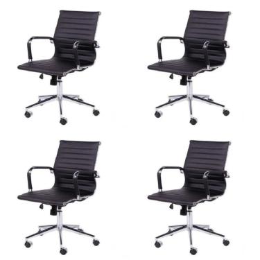 Imagem de Conjunto 4 Cadeiras de Escritório Com Rodízios Esteirinha Baixa Corino Or Design Preto