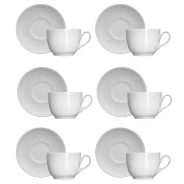 Imagem de Conjunto De Xícaras Para Chá Germer Chevron Em Porcelana 240 Ml 6 Peças Branco