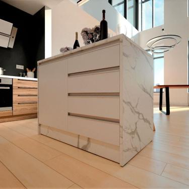 Imagem de Bancada Bartira Gourmet Com 1 Porta, 4 Gavetas E 1 Prateleira Branco E Thassos