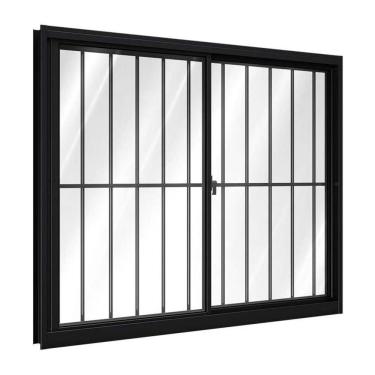 Imagem de Janela De Alumínio De Correr Lateral Com Grade 2 Folhas Móveis 100x150cm Riobras Preto