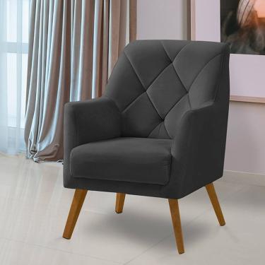 Imagem de Poltrona Decorativa Bordada Magali Veludo Cinza Grafite Lansofbr