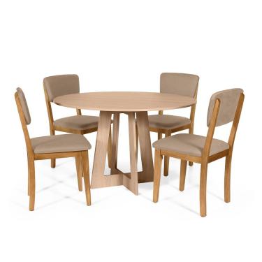 Imagem de Mesa De Jantar Redonda Montreal Jade Com 4 Cadeiras Estofadas Ella Marrom Claro