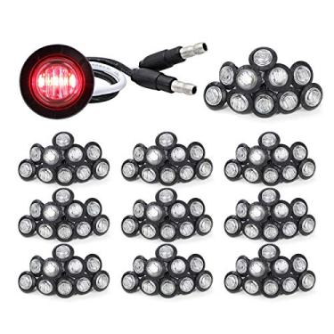 Imagem de Meerkatt (Pacote com 100) Mini lente transparente redonda de 3/4 polegadas luz indicadora de LED vermelha pequena marcador lateral folga à prova d'água conector de argola termina caminhão reboque trator caminhão RV ATV caravana 12v DC 3LED-DC