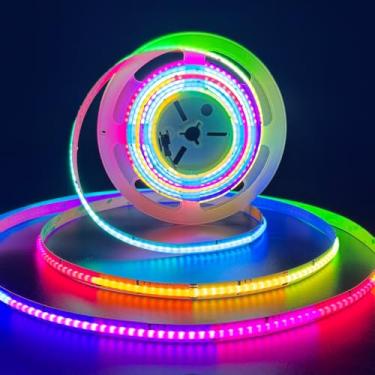 Imagem de HAMRVL Fita De Led Rgb Cob, Fcob Ws2811 12V, Programável, Flexível, Alta Densidade, Com Cores Uniformes, 576 Leds/M, 16,4 Pés Largura, 10 Mm Para Jogos Festa Na Tv Em Casa (Sem Controlador E Fonte A
