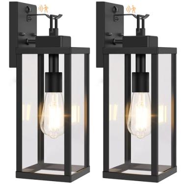 Imagem de BesLowe Luminárias De Parede Externas Com Sensor Movimento 16" Upgrade, Arandelas Luz Para Varanda Do Anoitecer Ao Amanhecer, 3 Modos Iluminação E Ganchos, Pretas Áreas Da Casa, Pacote 2