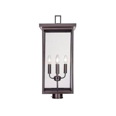Imagem de ML Lighting Coleção Barkeley, 42604-Pbz, Lanterna De Aço Moderna Para Áreas Externas, 26", Com Quatro Lâmpadas, Poste Médio, Revestimento Em Pó Bronze Antiferrugem Cúpula Vidro Transparente, Luz Amb