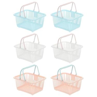 Imagem de PATIKIL 6 peças de cesta pequena de plástico, mini cesta de armazenamento de mercearia pequenas cestas de compras com alças organizador de água filtrada para organizar brinquedos, ovos, frutas
