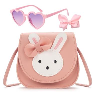 Imagem de LJCTULY Bolsa infantil para crianças, bolsa de coelho pequena, bolsa transversal para meninas com óculos de sol, presentes de aniversário para meninas (rosa), rosa
