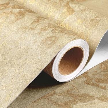 Imagem de Stickyart Papel de contato de mármore bege dourado 61.0 cm x 406.4 cm papel de parede de granito fosco impermeável removível papel de contato de bancada autoadesivo mármore amarelo para decoração de