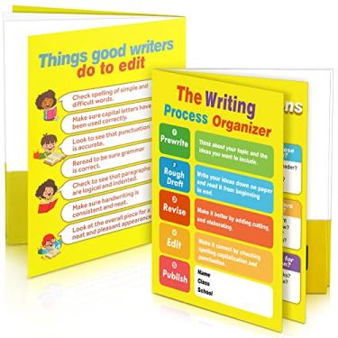 Imagem de Ctosree 12 peças de processo de escrita, pastas de bolso, processo de escrita, 4 pastas laminadas para estudantes, pastas escolares com bolsos para professores, sala de aula, material escolar, 23 x 30