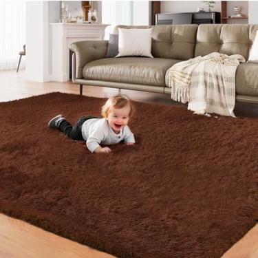 Imagem de AMTOVO Tapetes de área para sala de estar, tapete marrom fofo 22 x 30 cm, tapete felpudo grande para berçário, crianças, decoração de casa de sala de jogos