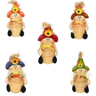 Imagem de Kit 5 Espantalhos Cesto 26X11Cm Decoração De Festa Junina - Wincy Arra