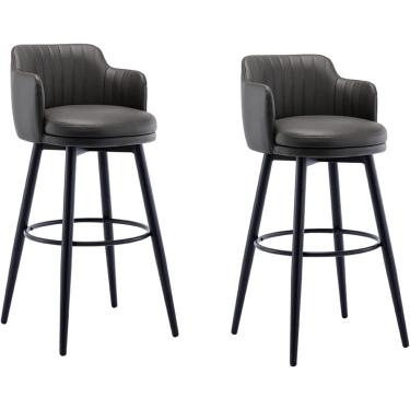 Imagem de Conjunto De 2 Bancos De Bar Giratórios Com Encosto Baixo Ilha De Cozinha Cadeira De Bar, Altura De Balcão Com Braços, Pedal De Couro Assento Estofado Cromado, Para Ba, Chrome,khaki, 75cm