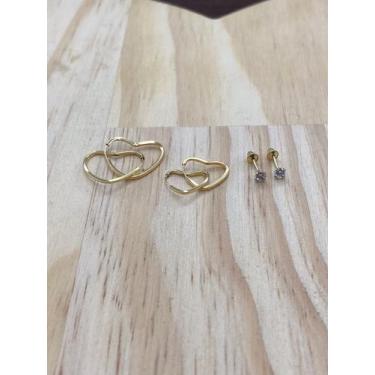 Imagem de Trio Brinco Coração e Ponto de Luz Ouro 18k  - Lindajoias 