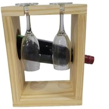 Imagem de Adega porta vinho com taças Adega de vinho em madeira de pinus cantinho do churrasco