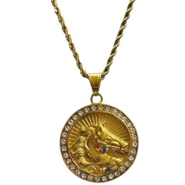 Imagem de Corrente com Pingente de Cavalo Aço Inox Dourado com Zircônias