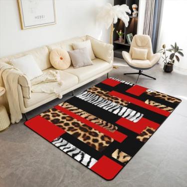 Imagem de Feelyou Tapetes de sala de estar de leopardo para crianças, meninos, meninas, guepardo, vermelho, preto, 12,7 x 17,8 cm, estampa de pele de animal, tapete decorativo de safári, zebra