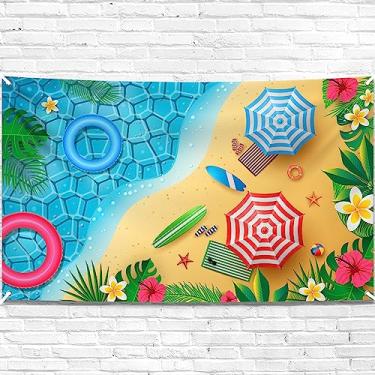 Imagem de XtraLarge, faixa de praia de verão - 182 x 112 cm | pano de fundo de verão, decorações de festa na praia | decoração de festa de verão | pano de fundo de festa na praia, decorações de festa com tema de praia | decorações havaianas