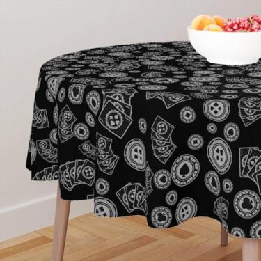 Imagem de Toalha de Mesa Redonda 4 lugares 1,40 x 1,40 Tecido Poliester Estampa Jogos de Cartas Poker Baralho Preto e Branco