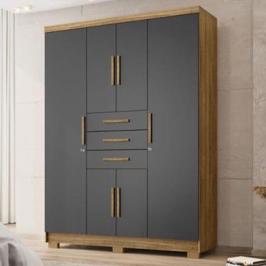 Imagem de Guarda Roupa Pequeno Taurus 6 Portas 3 Gavetas Cinza e Nature - Vila R