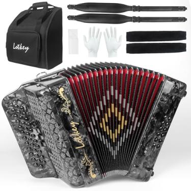 Imagem de Lotkey Acordeão diatônico de 34 teclas, acordeões de celuloide multitons 3412 mais altos e claros do que plástico para adultos, iniciantes, profissionais com bolsa atualizada, correias, protetor de