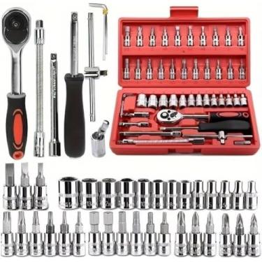 Imagem de Kit 46 Chave Catraca Jogo De Soquetes Allen Torx Ferramentas catraca soquete de 1/4 barra de extensão