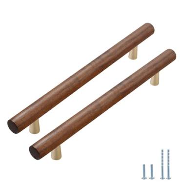 Imagem de Evionlin 6 peças puxadores de gaveta de madeira marrom puxadores de gaveta de madeira de faia ferragens de madeira para armários armários puxadores de armário de madeira puxadores de madeira para