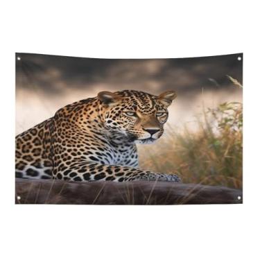 Imagem de Bandeira com quatro furos bandeiras para todos os climas animal africano leopardo impresso bandeira decorativa bandeiras de poliéster adequadas para uso interno e externo 89 x 159 centímetros