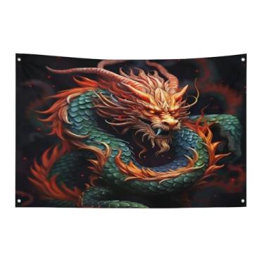 Imagem de Bandeira com quatro furos bandeiras para todos os climas bandeira decorativa impressa em dragão chinês bandeiras de poliéster adequadas para uso interno e externo 89 x 159 centímetros