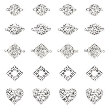 Imagem de Spritewelry 60 peças de pingentes de conector de filigrana estilo tibetano antigo prata elos de flores coração gota redonda pingentes vintage para brincos de dia dos namorados colar pulseira