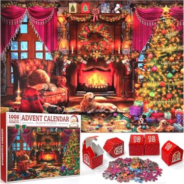Imagem de LEASEN Calendário Do Advento 2024 - Quebra-Cabeças De Natal Calendários Contagem Regressiva Surpresa Para Adultos E Crianças, 24 Peças, 1008 Quebra-Cabeça Presentes Decorações Com Economia