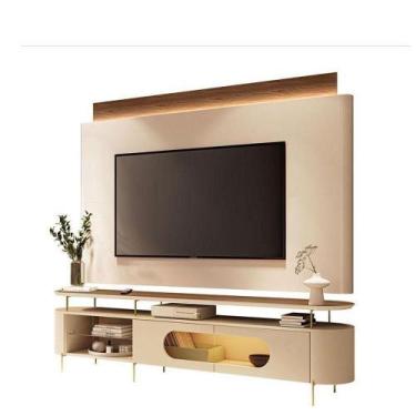 Imagem de Rack Bancada ária Com Painel Suspenso Nobre Castanho Off White - Hb Mó