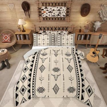 Imagem de Erosebridal Jogo de cama boêmio asteca ocidental, conjunto de edredom de caveira de touro, para meninos, meninas, homens, mulheres, decoração de casa, edredom de caubói do sudoeste, enchimento de