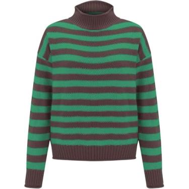 Imagem de 2024 Nova Gola Alta Listrada Laranja E Branca, Laranja E Branco Listrada Ater Mulheres, Green, XL