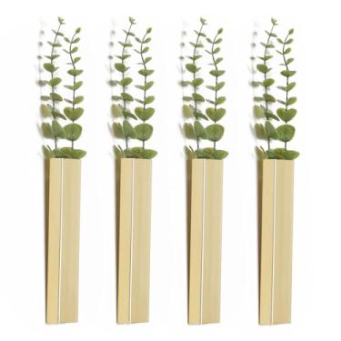 Imagem de Pretty Jolly Vaso de metal de eucalipto para decoração de parede moderno, boêmio, escultura de parede interna de flores artificiais para sala de estar, quarto, conjunto de 4 dourados