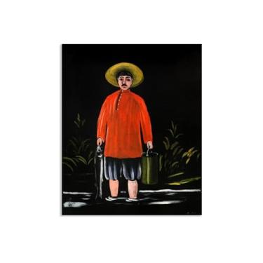 Imagem de Niko Pirosmani arte em tela pescador em uma camisa vermelha impressão em tela pinturas famosas reproduções primitivismo abstrato arte de parede para sala de estar 65 x 50 cm (66.0x48.3 cm) sem moldura