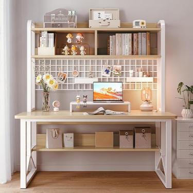 Imagem de Mesa De Computador Moderna Com Estante Mesa De Trabalho Com Grade De Exibição Prateleira De Escrita Mesa De Estudo Pc Com Prateleiras Para Escritório Doméstico