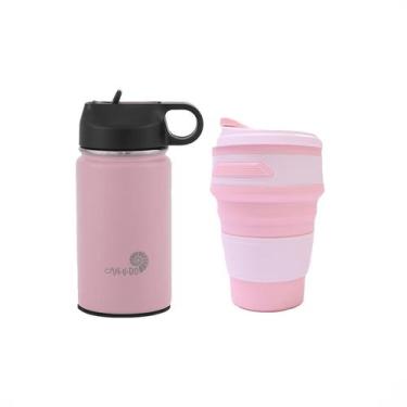 Imagem de Kit Garrafa Kids + Copo de Silicone 350ml - CAN.U.DO, Rosa