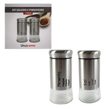 Imagem de Kit Saleiro e Pimenteiro em Vidro e Aço Inox, 2 Peças, 11 cm x 5 cm